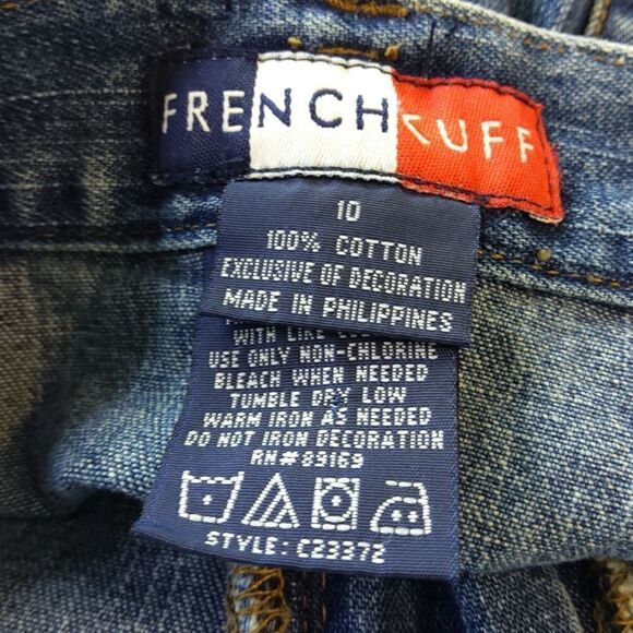 French Cuff blue denim maxi skirt with front split studs and rhinestones - Picture 12 of 12